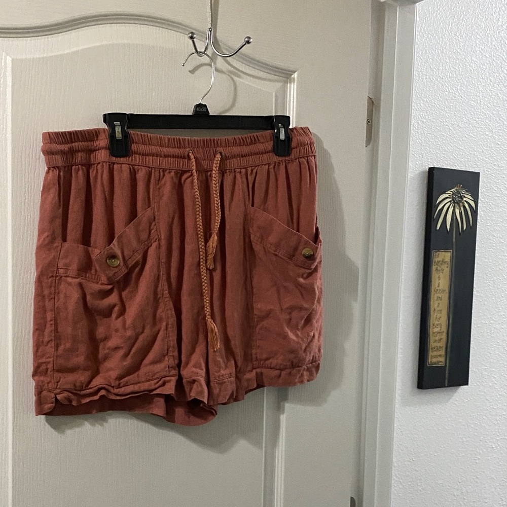 Casual Drawstring Pocket Women’s Shorts - Rust